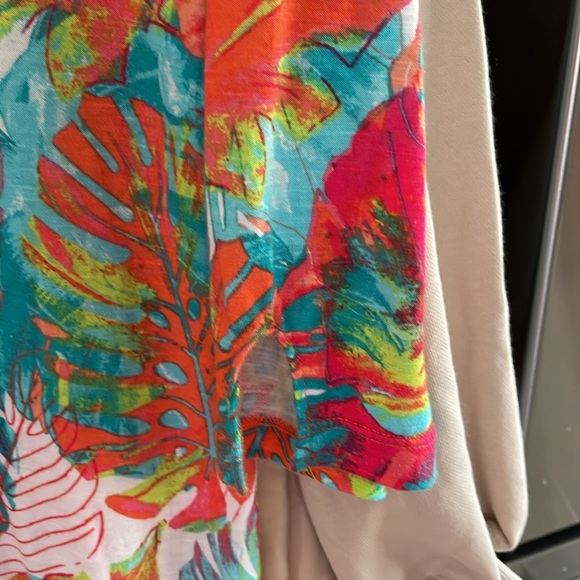 Palm Harbor Top PL Floral Tropical Hawaiian Palm Leaf 3/4 sleeve - Picture 5 of 9